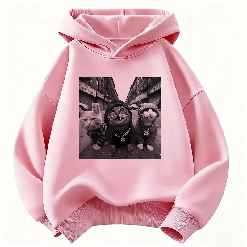 Y2k Streetwear Hip Hop Cat Cartoon Design Children's Sweatshirt Cute Hoody for Boys Girls Autumn Winter Casual Hoodies