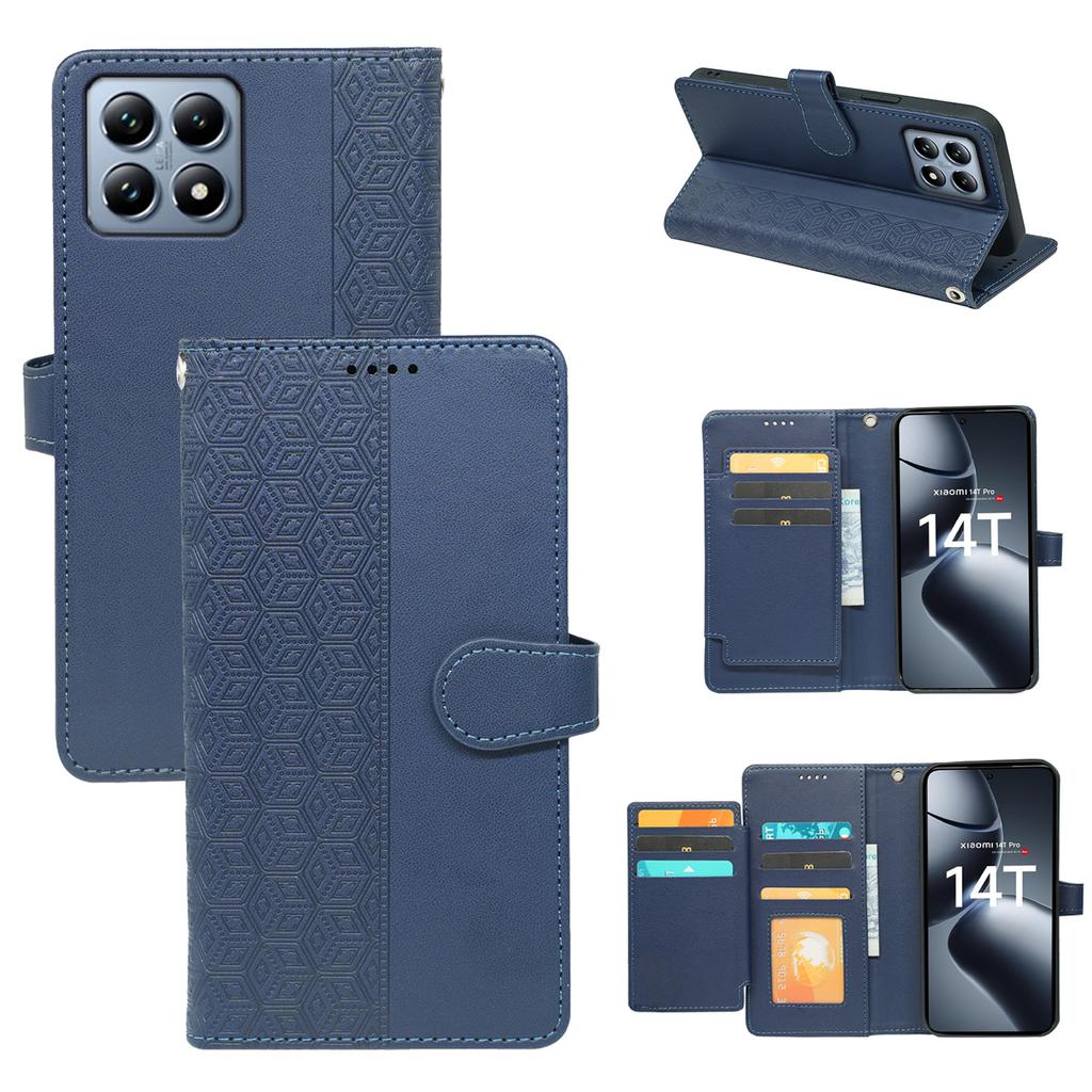 For Xiaomi 14T Case with 9 Card Slots Checkered Pattern PU Leather Phone Cover