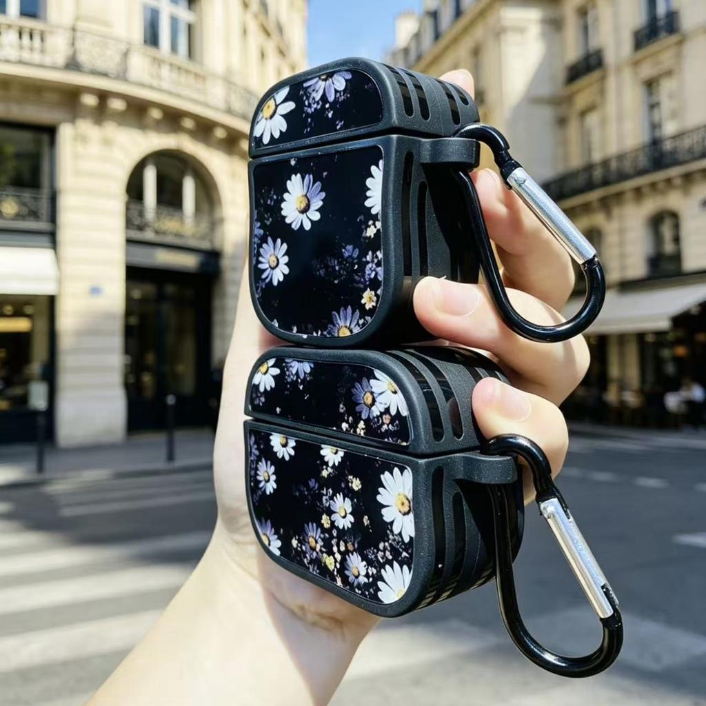 White chrysanthemum black edge striped apple earphone case for apple AirPods 1 earphone cover AirPods Pro 1