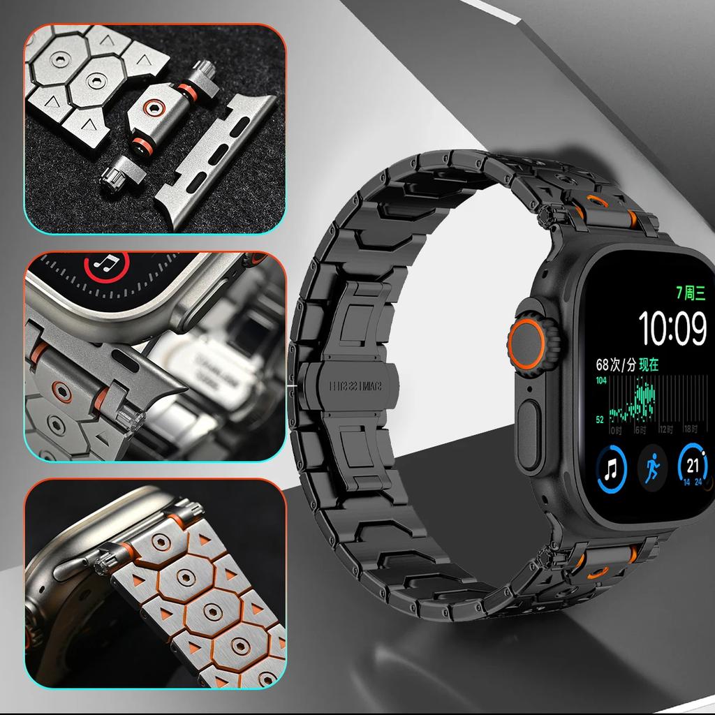 Luxury Titanium Color Strap for Apple Watch 10 Ultra 2 Band 49mm 45mm 44mm 42 Metal Stainless Steel Bracelet Iwatch 9 8 7 6 5 SE
