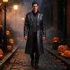 European and American retro medieval long PU leather trench coat men's halloween cosplay punk locomotive leather jacket