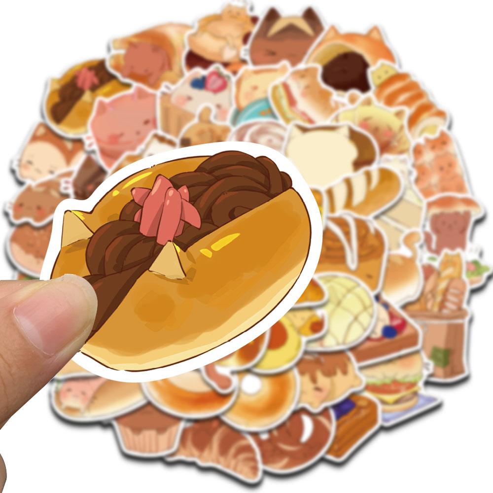 50PCS Cute Cartoon Bread Cat Sticker Laptop Waterproof Aesthetic Notebook Cafe Landscape Waterproof Wall Notebook Stickers