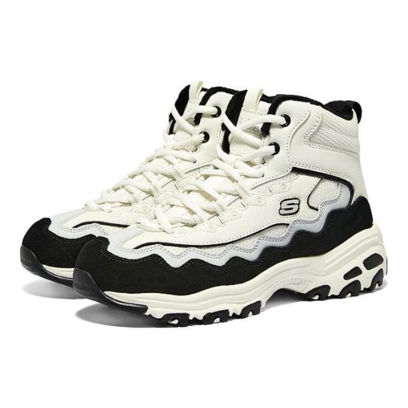 Skechers D'LITES 1.0 Women Mid Casual Shoes White Grey 168026-WGRY