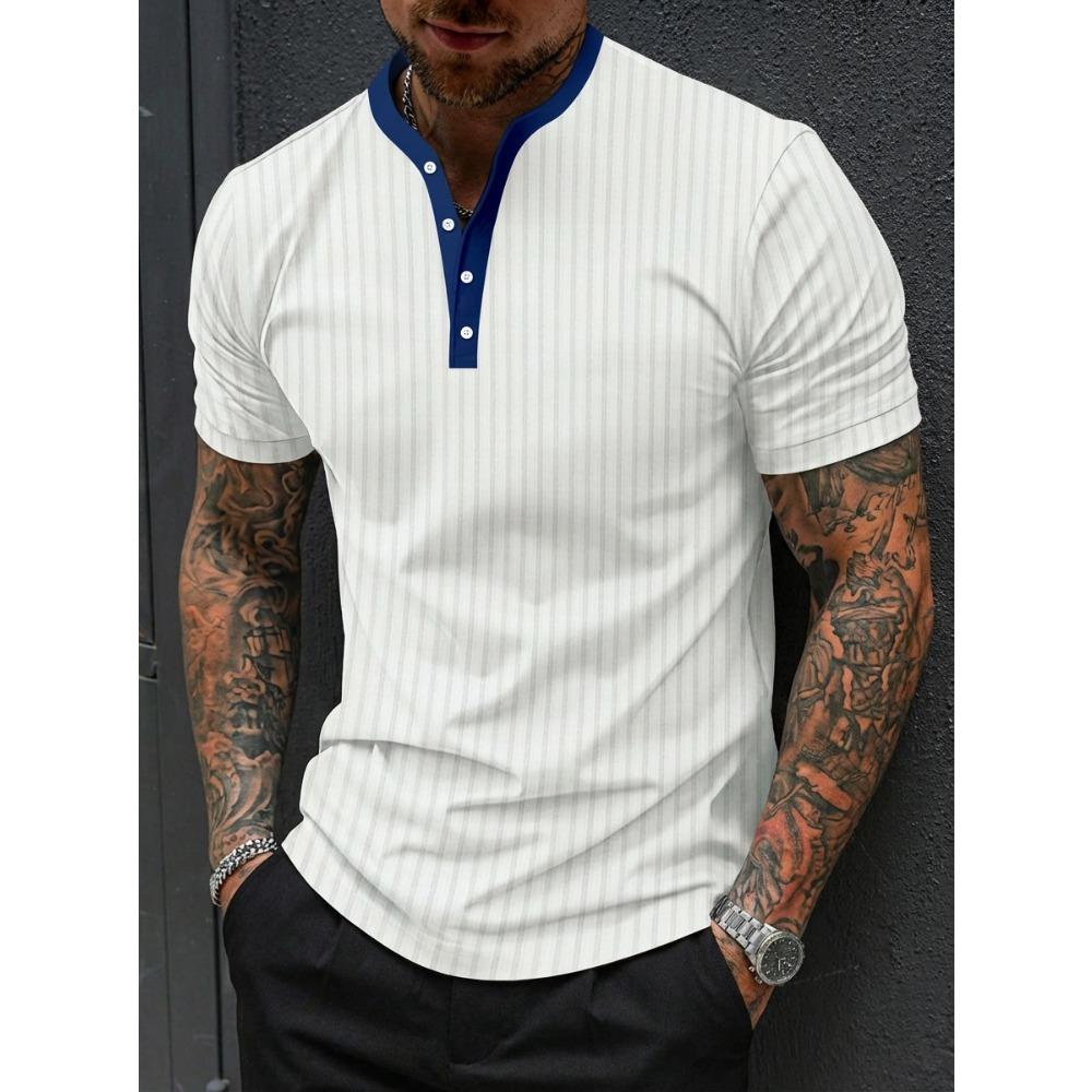 Men s Summer High-Stretch Ribbed Fitness & Casual Fashion Stand-Up Collar Knitted Short-Sleeved Polo Shirt S белый