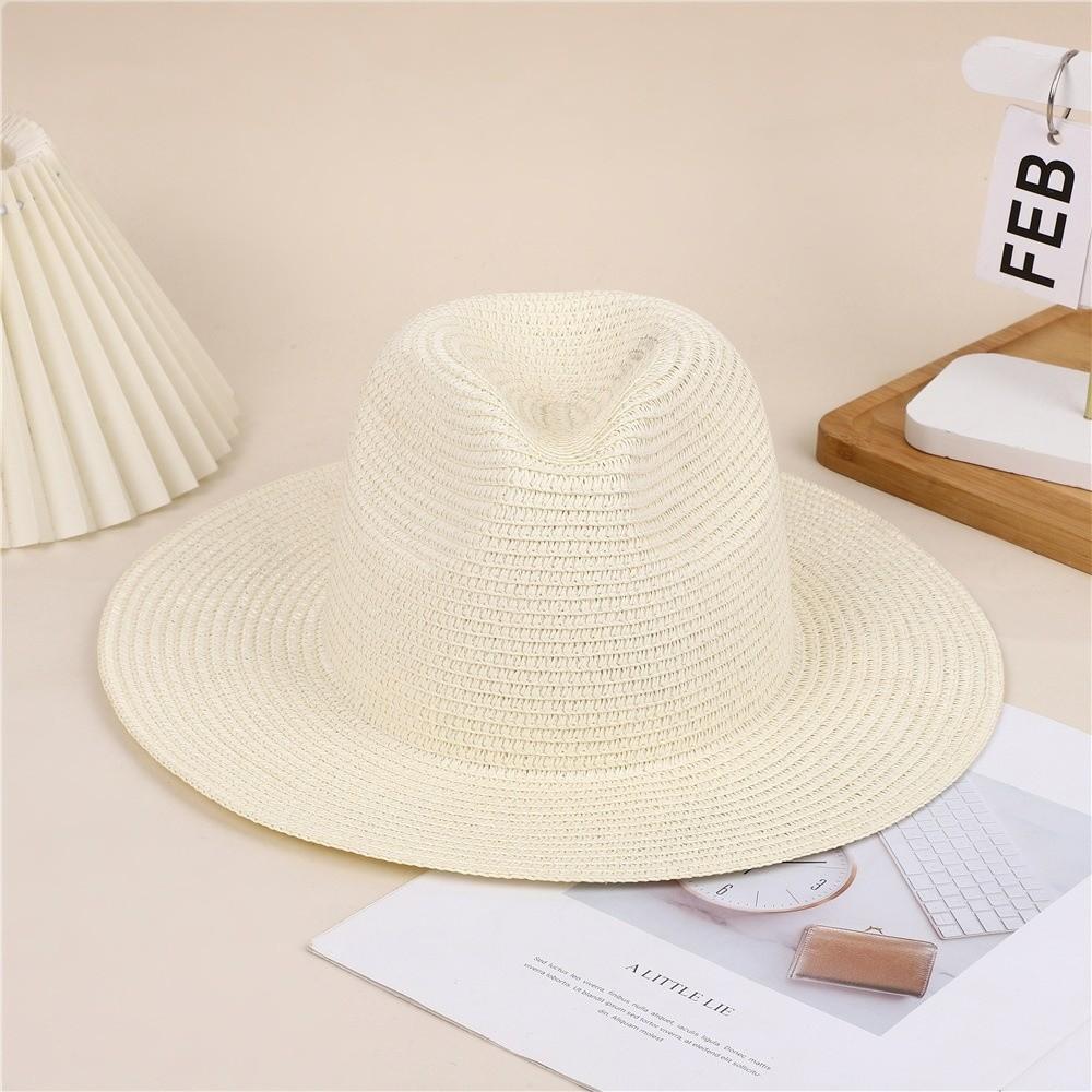 Fashion Solid Color Panama Straw Hat Lightweight UV Protection Wide Brim Sun Hat Breathable Beach Hat Vacation