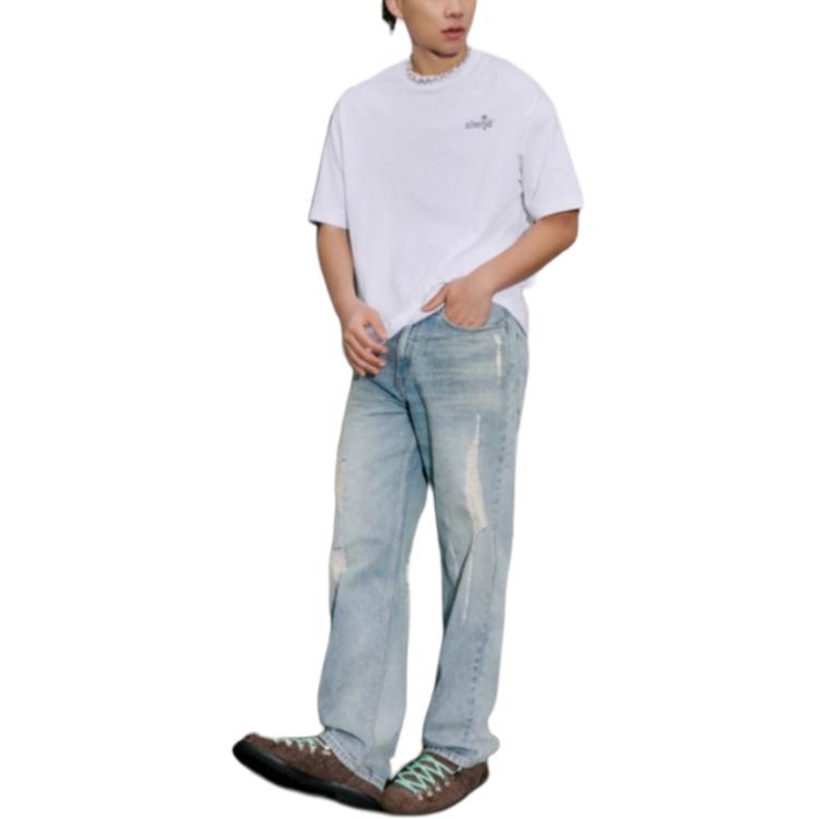 Levis Comfortable Casual Letter Round Neck Short Sleeve T-Shirt Men Tops White 004GM-0004