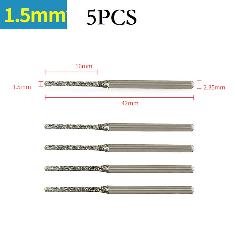 5 PCS 0.8-2.5mm Diamond Coated Drill Bits 2.35mm Shank For Glass Jade Amber Glass Diamond Punching Needle
