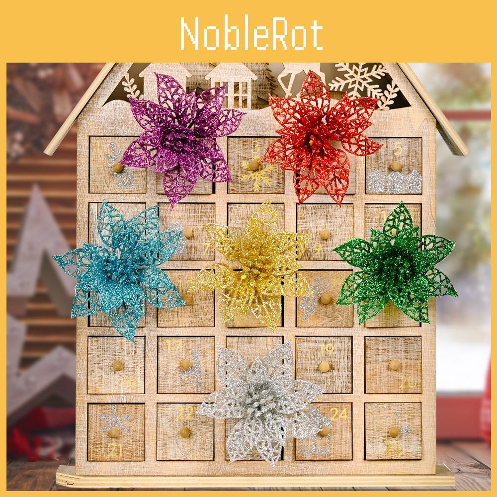 Vibrant And Festive Christmas Scene Decorations Set Of Six Hollow Plastic Flowers