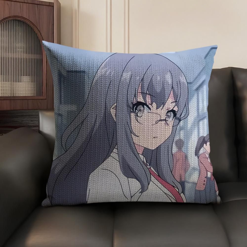 Mai SakurajimaS Anime Prints Cushion Cover Natural Linen Organic Fabric DoubleSided Printing Sofa Home Decor Gift Pillow Case