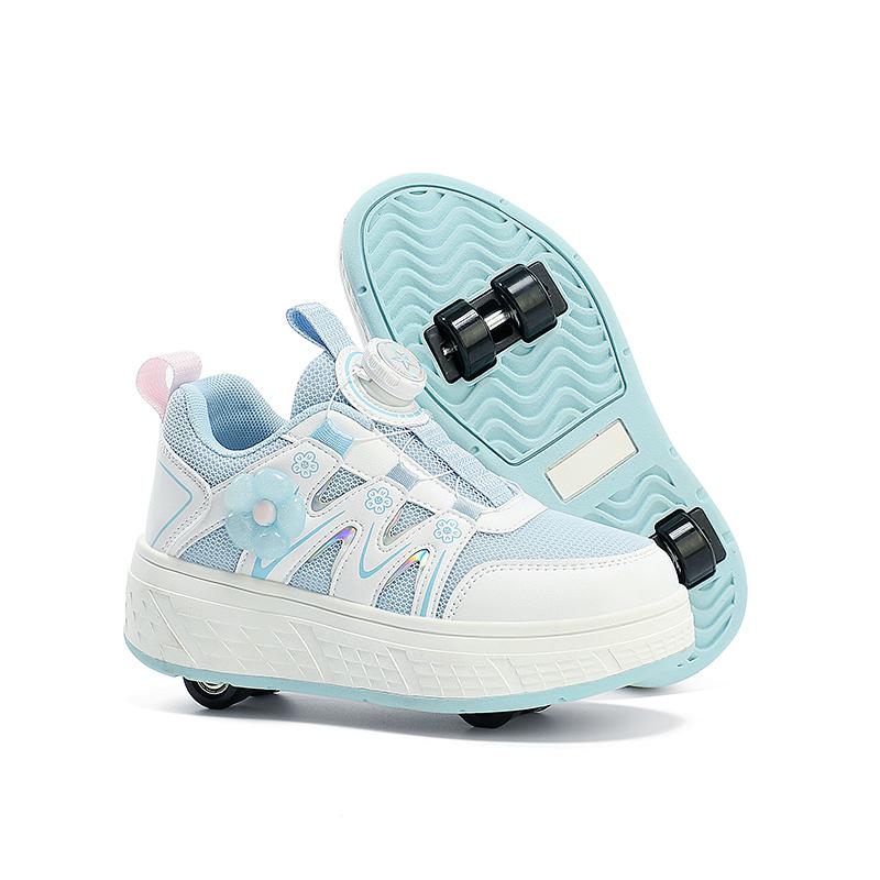 

Children Four Wheels Roller Skates Girls Removable Wheels Skates Shoes Breathable Flat Walking Sneakers Kids Lace-up Skates Shoe 30