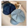Japanese Simple Washed Denim Beret Women'S Spring Summer Literary And Retro Big Head Sunshade Octagonal Newsboy Cap Gorras