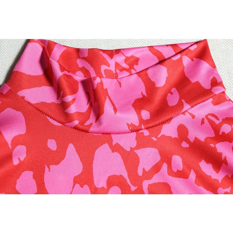 Women's Fashion Sheath Dress Printed Lantern Sleeve Dress Shoulder Pad Midwaist Street Bag Hip Dress