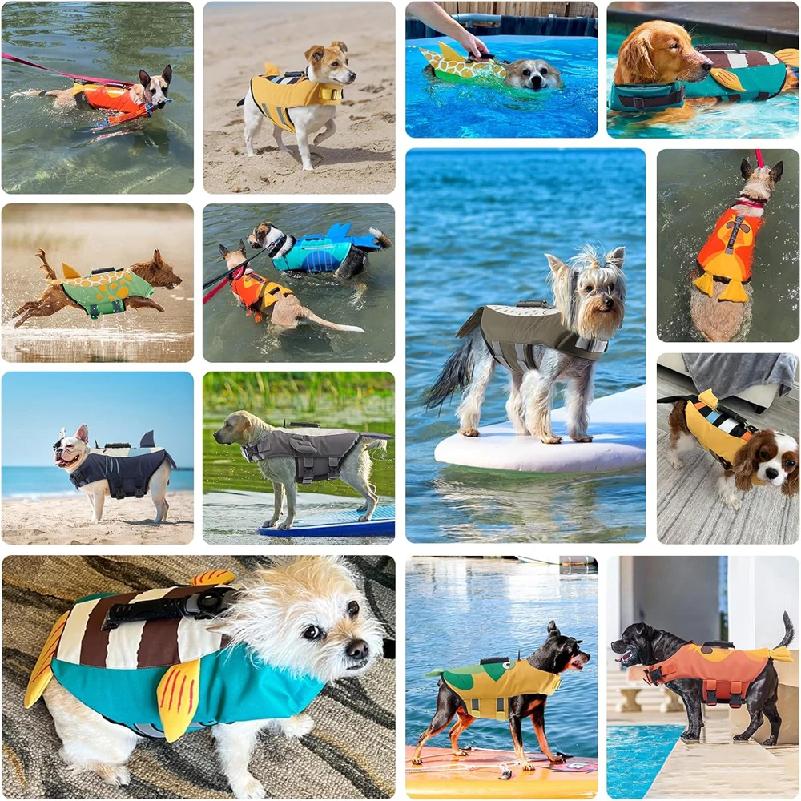 Dog Life Jacket for Swimming Boating Flotation Vests High Buoyancy Shark Pet Swim Safety Vest for Small Medium Large Dogs Swim