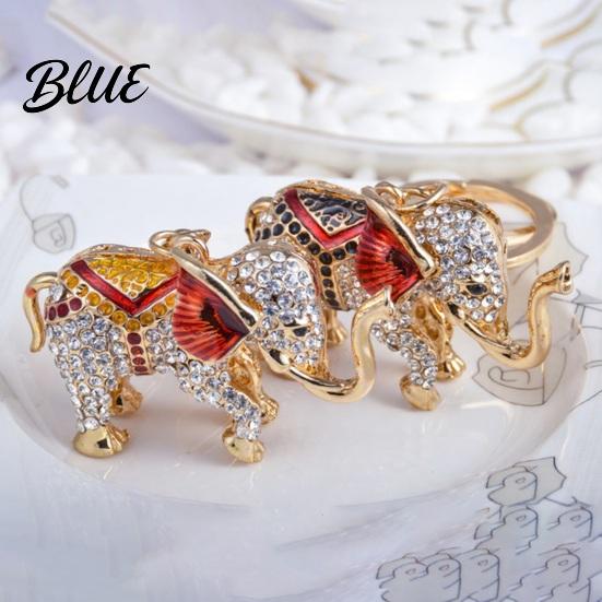Rhinestone Keychain Elephant Alloy Good Luck with Keyring Electroplated Sparkling
