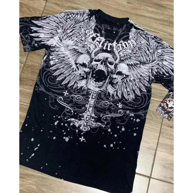 T-shirt d'été pour homme, mode européenne et américaine, respirant et confortable, col rond, imprimé aile et croix, haut d'extérieur