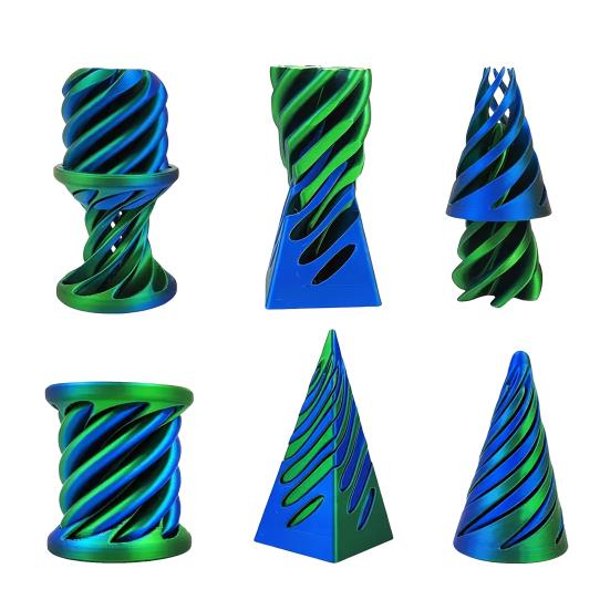 3Pcs 3D Printed Spiral Cone Figurine Impossible Passthrough Sculpture Vortex Thread Illusion Stress Relief Mini Spiral Pyramid Cylinder Fidget Toy