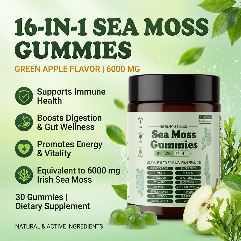 Sea Moss Gummies 16-in-1 Boosts Immune Support,Wellness&Digestion
