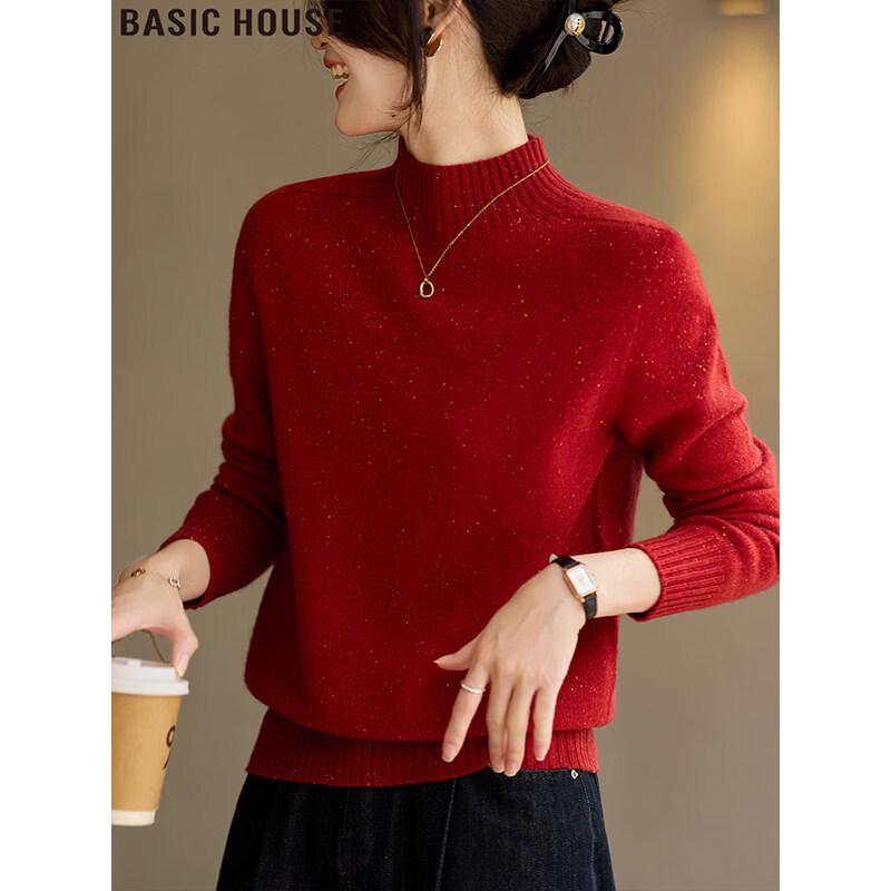 Basic House Women s Lambswool Half-High Collar Knitted Sweater M
