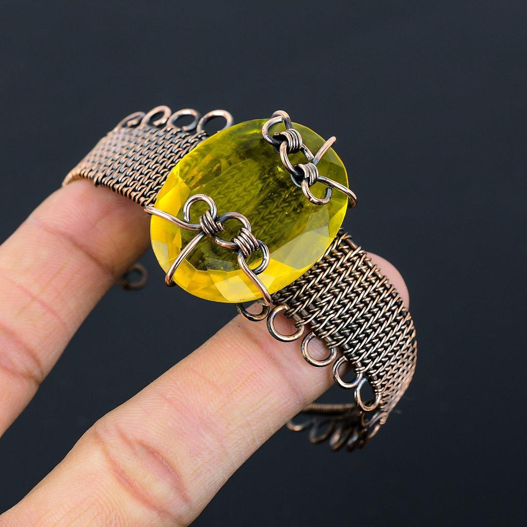 Citrine Gemstone Čistá měděná drátěná ručně vyráběná manžeta / náramek šperky