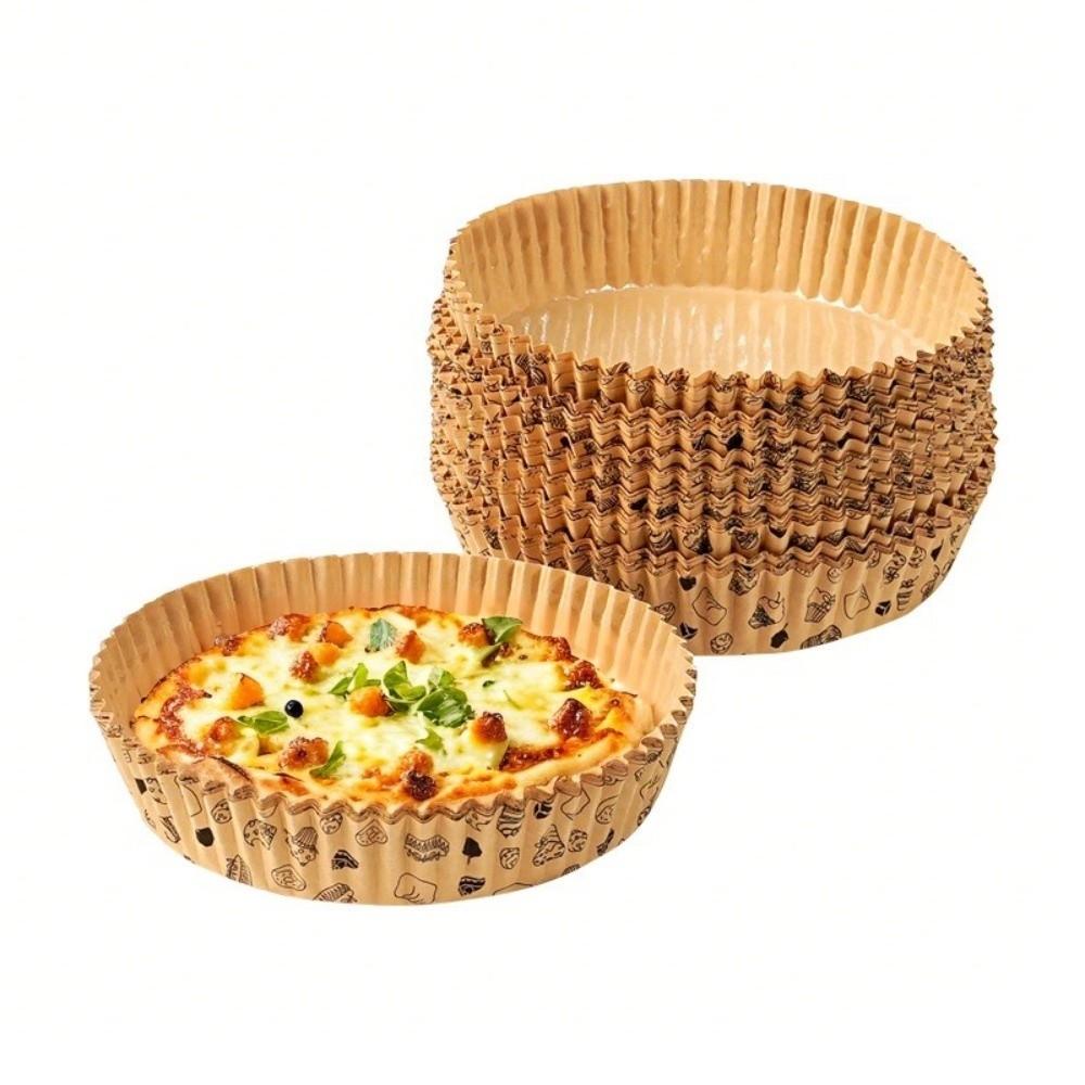 50pcs Round Pizza Paper Tray Greaseproof Baking Papers Air Fryer Paper Baking Applications