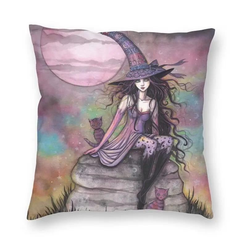 halloween witch crow square pillowcase decoration gothic mystery magic  cushion sofa car   kama casal