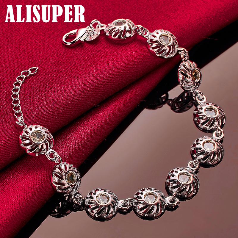 925 Sterling Silber runder AAA-Zirkon-Kettenarmband-Schmuck