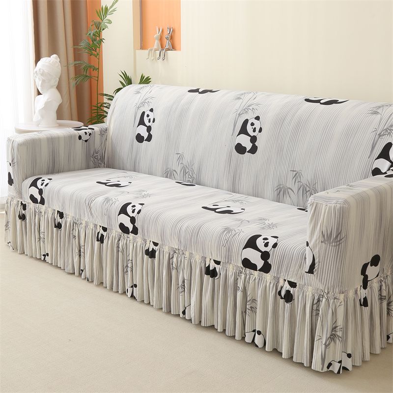 Geometric Elastic Sofa Cover with Skirt Fits Single To Four-Person Sofas Sofa Protection Cover|Elegant Home Accessory|Ruffled Edge Detail