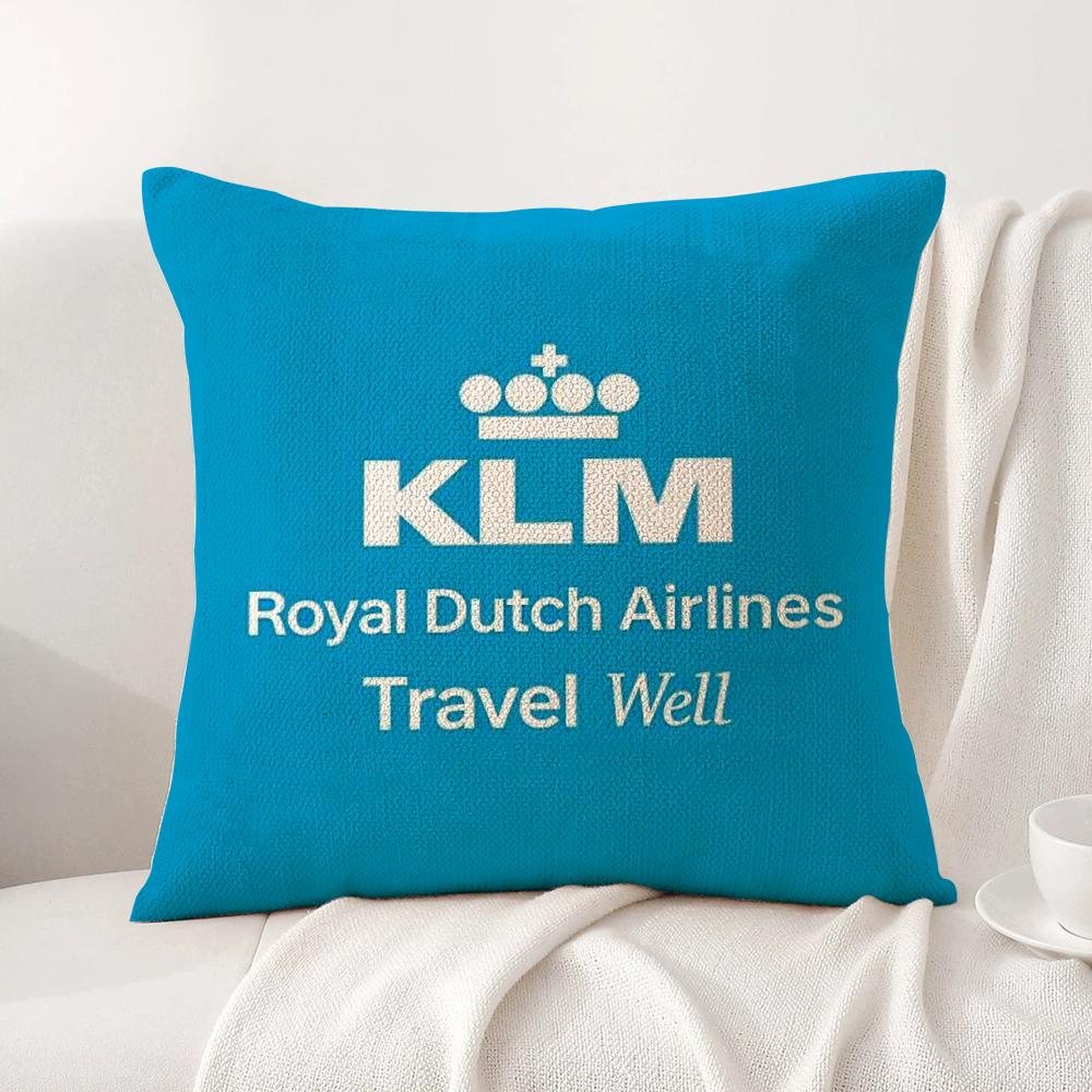 Netherlands K-Klm R-Royal Dutch Airlines Cushion Cover Summer Coolness Linen Fabric Double-Sided Printing Pillow Case Home Decor