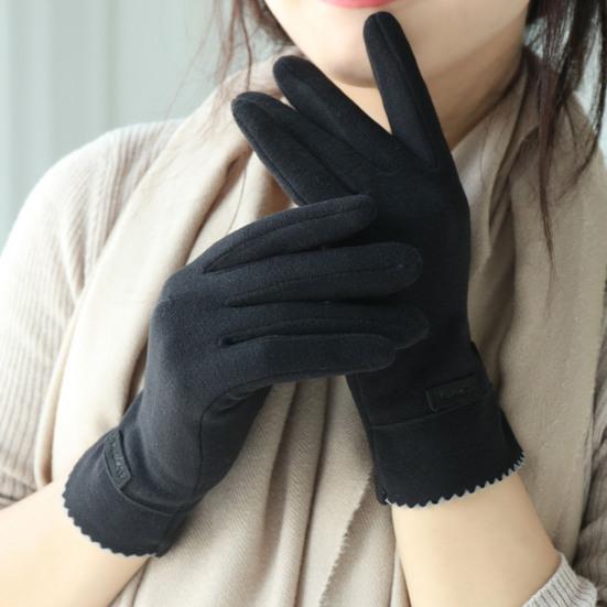 1 Paar Buchstabenlogo Verdickte Einfarbige Winddichte Koreanischer Stil Damen Handschuhe Herbst Winter Fleecefutter Touchscreen Vollfinger Fahrhandschuhe