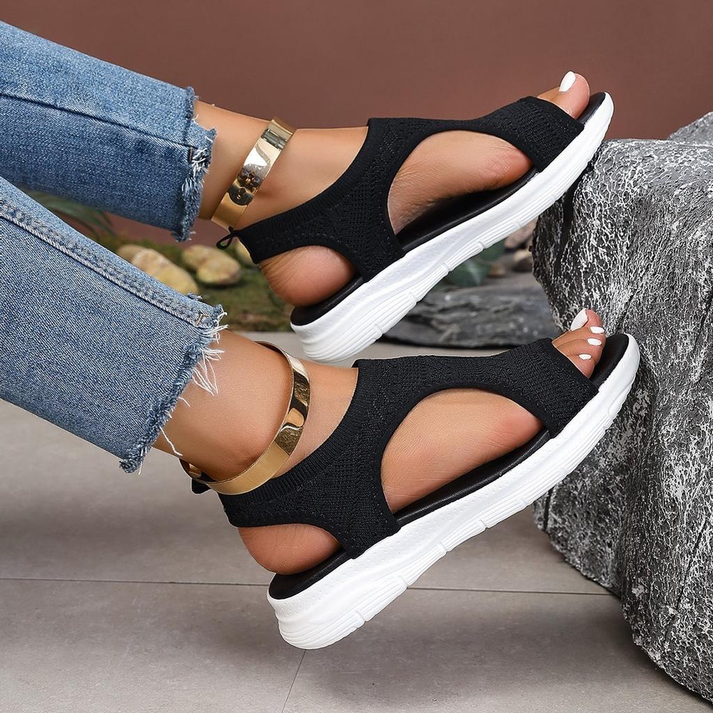 Open Toed Sandals, Women's Summer New Fashionable Plus Size Fish Mouth Fly Woven Set Foot Versatile Sandals