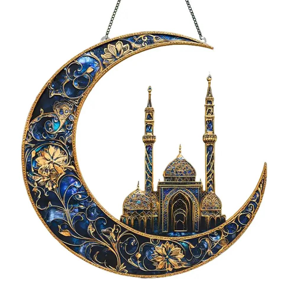 1PCS Retro Colored Disc Hanging Decoration 2D Acrylic Pendant Stained Window And Ornament Moon Hanging Sun Suncatcher W2R2