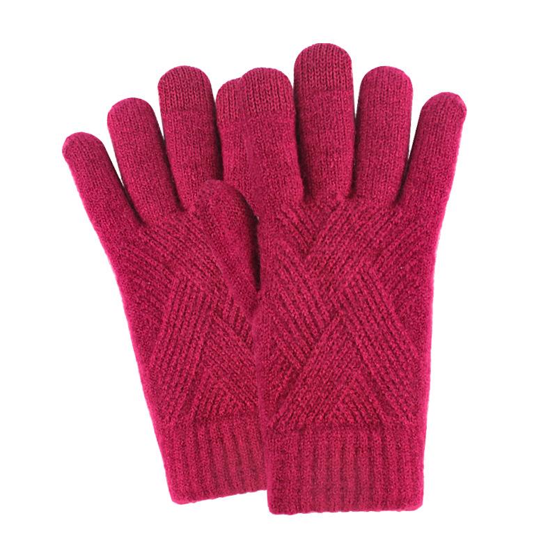 Adult Winter Touch Screen Knitted Gloves for Women Double Layer Plus Velvet Warm Cold proof Five Finger Gloves Riding Anti Slip Gloves for Men