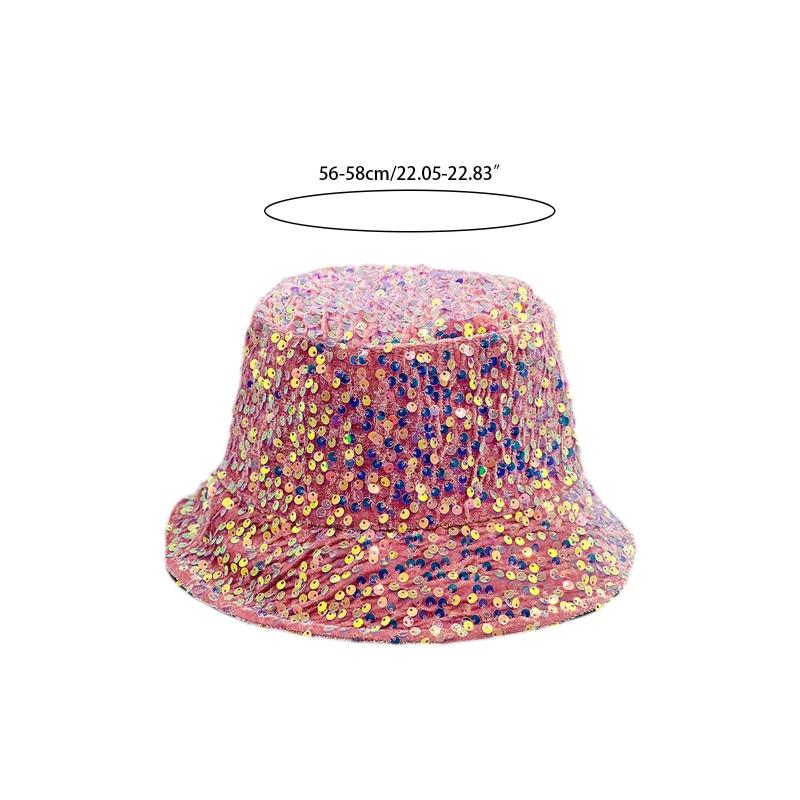 for Dazzle Color Sequins Bucket Hat Multi-Color All-match Wide Brim Bucket Hat Cool Summer Breathable Fisherman Cap Unis