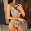 Blätter Gedruckt Mit Strand Hosen Bikini Weiblichen Badeanzug Frauen Bademode Drei-stück Bikini set Badende Badeanzug Schwimmen