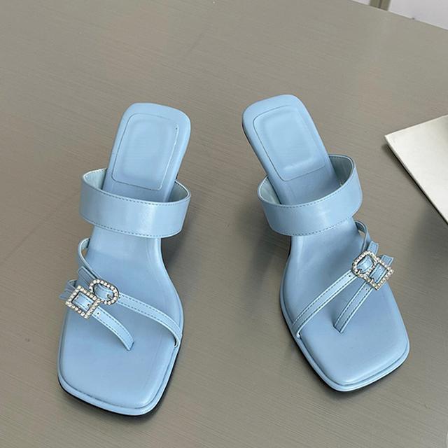 

Шлепанцы на низком тонком каблуке, женские сандалии-гладиаторы с узкой лентой и открытым носком, летняя пляжная обувь для женщин, шлепанцы 36 синий