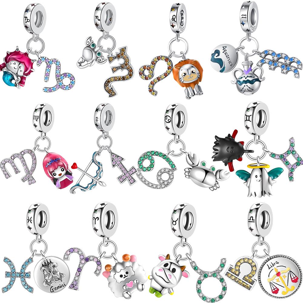 New Copper Charm Cartoon Series Of Twelve Zodiac Signs Diy Fine Bead Fit Original Pendant Charms Bracelet For Women