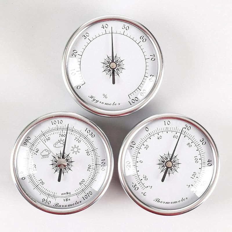 Barometer,Aluminum Alloy Wall Hanging Baromete,3 Pcs/Set 72mm Barometer Hygrometer Thermometer,Weather Station Meter