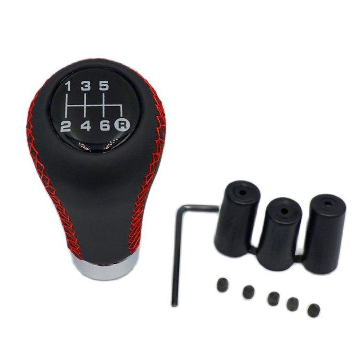 Universal Car Gear Shift Knob Gear Stick 5 / 6 Speed Manual Shifter Lever Black Red Line Stitche PU Leather