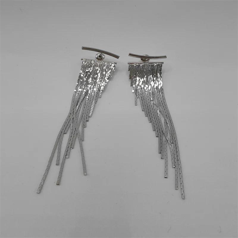 High-end Light Luxury Women's Earrings Fashion Trend Long Tassel Niche Design Oblique Wave Party Luxury