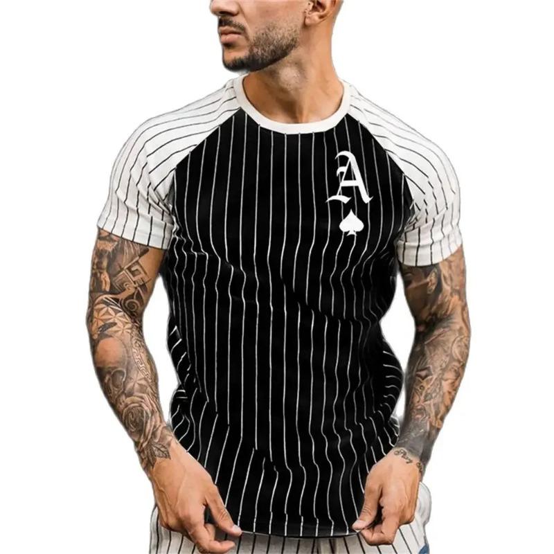 Men's Street T-shirt Vintage Tee Summer Male 3d Stripe Print Short Sleeve Tops Everyday T Shirt Oversized Clothing Shirt Man Hot
