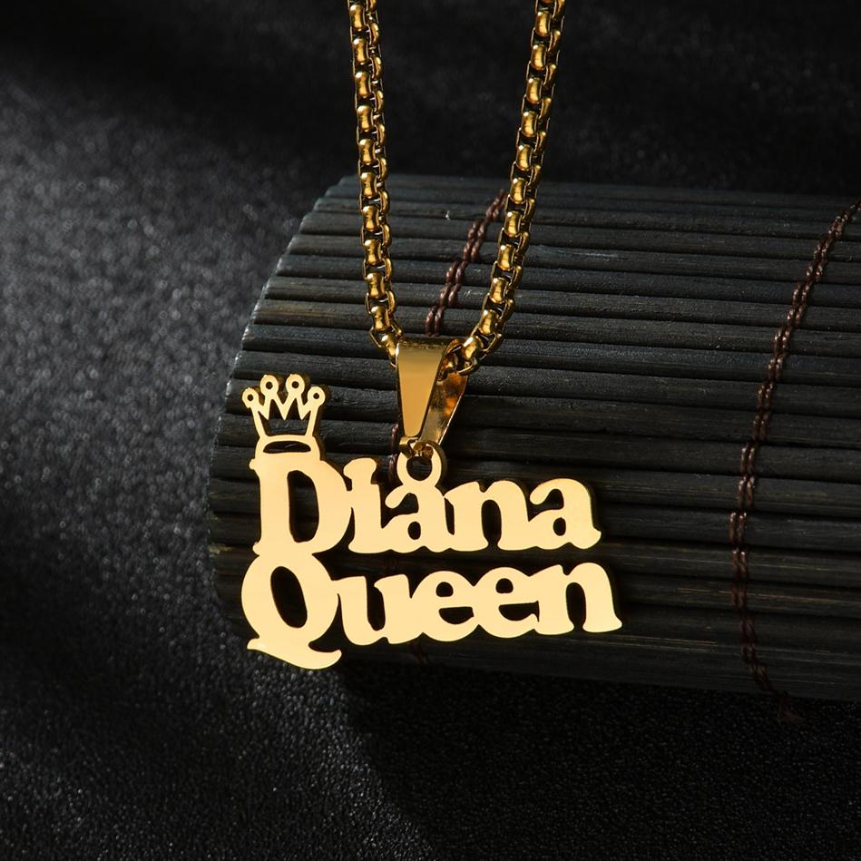 Atoztide Personalized Custom 5cm Big Pendant Names Necklace Stainless Steel Crown Cuban Thick Chain for Men Women Jewelry Gift