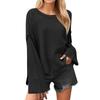 Women's Solid Color Round Neck Bell Sleeve Pullover Knitwear Fashion Short Sweater