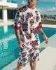 European and American summer new 3D digital print men's fashion casual set, T-shirt and shorts set