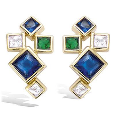 [P5995] - Altın Kaplama 'Sissi' Küpeler mavi yeşil altın rengi - 20x11 mm