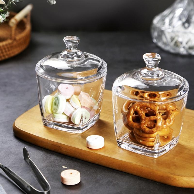 Kwadratowy Szklany Słoik na Cukierki Szczelna Pokrywka Pojemnik do Przechowywania Przekąsek Trwały Szklany Dozownik Cukierków do Biur Kuchni Wystroju Domu