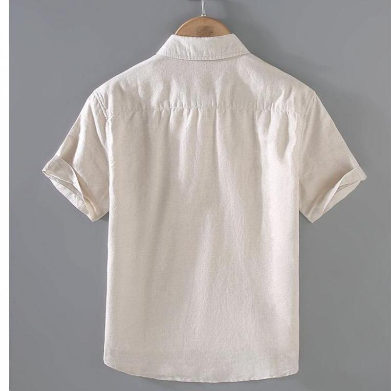 Men's Cotton Linen Short-Sleeved Shirt Summer Streetwear Plain Color Stand Collar Casual Beach Style plus Size M-3XL