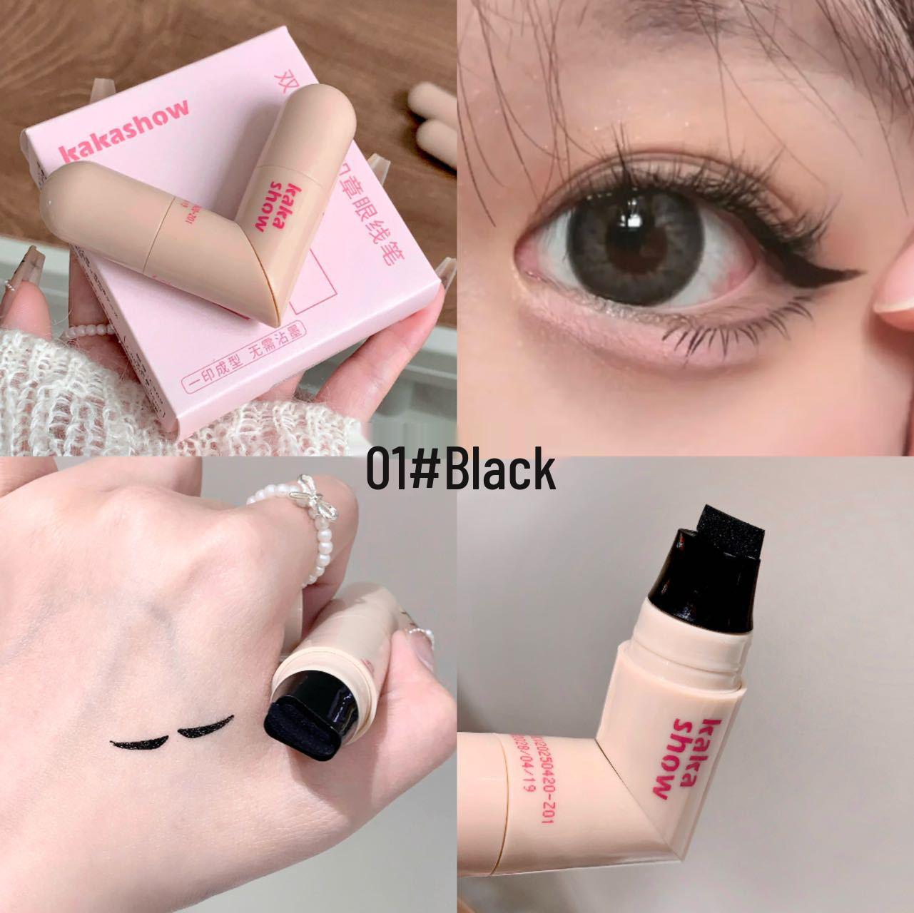 Kakashow Двусторонний вращающийся лайнер для век: Стойкий, Не размазывается, Водостойкий, Устойчивый к поту 1.05ml + 1.05ml чёрный