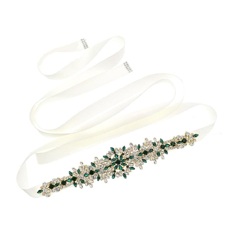 

Sparkling Bridal Sash Wedding Bride Belt with Rhinestones and Crystal for Wedding Dress Evening Party Waist Accessories зелений