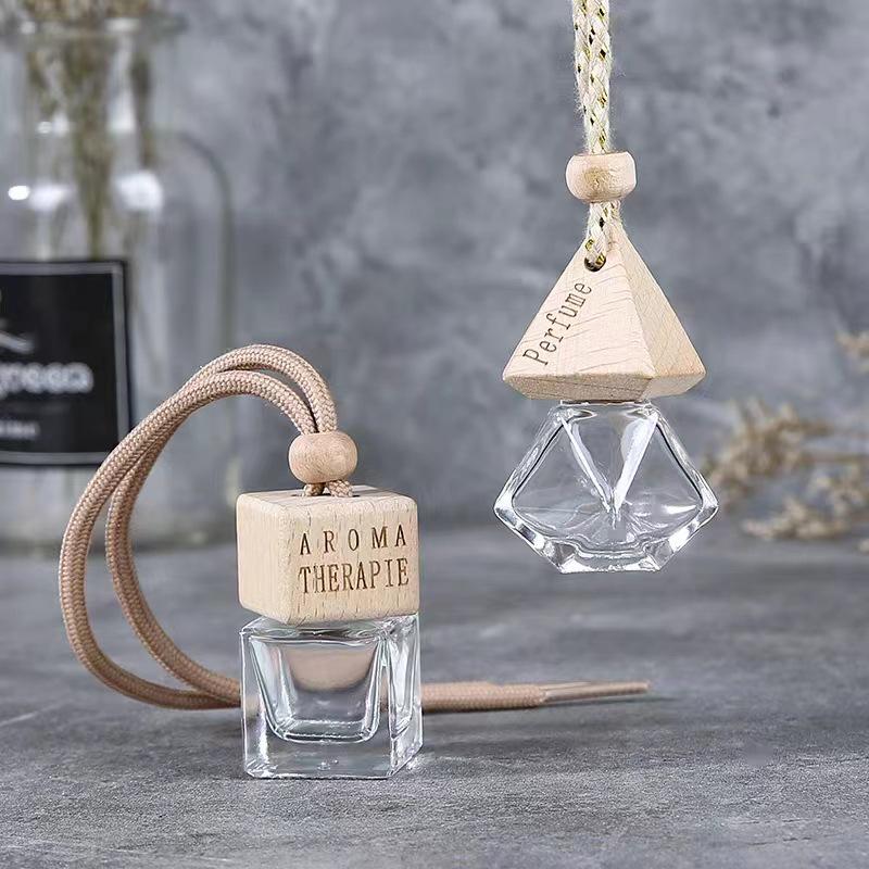 Clear Square Cap Car Perfume Bottle - Glass Pendant