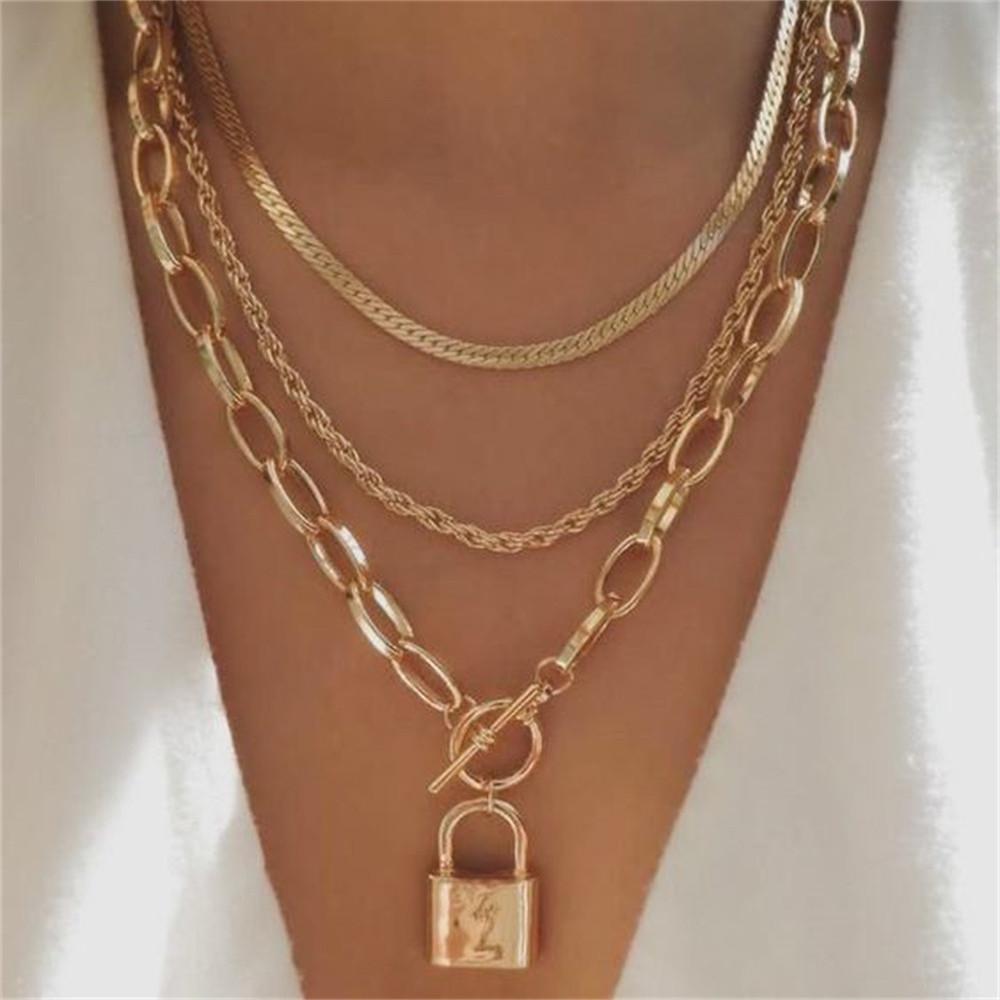 Fashion Punk Exaggerate Chain Crystal Heart Shaped Pendant Multilevel Punk Necklace For Women Vintage Choker Wedding Jewelry